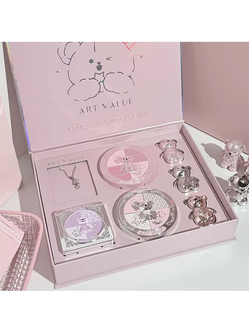 7PC Makeup Sets Include 3 Colors Lip Mud,1 Pressed Powder,1 Blush,1 Eyeshadow Palette,1 Necklace Beauty Makeup Sets