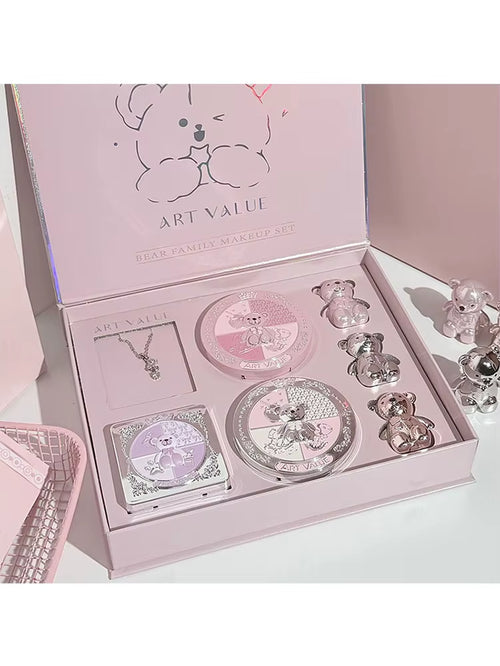 7PC Makeup Sets Include 3 Colors Lip Mud,1 Pressed Powder,1 Blush,1 Eyeshadow Palette,1 Necklace Beauty Makeup Sets