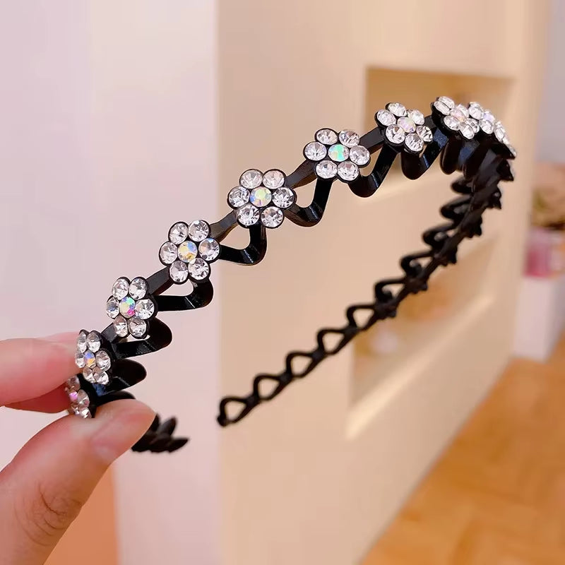 New Non-Slip Rhinestone Headbands Solid Wave Hairbands for Women Girls Bezel Fashion Hair Hoop Ladies Boutique Hair Accessories
